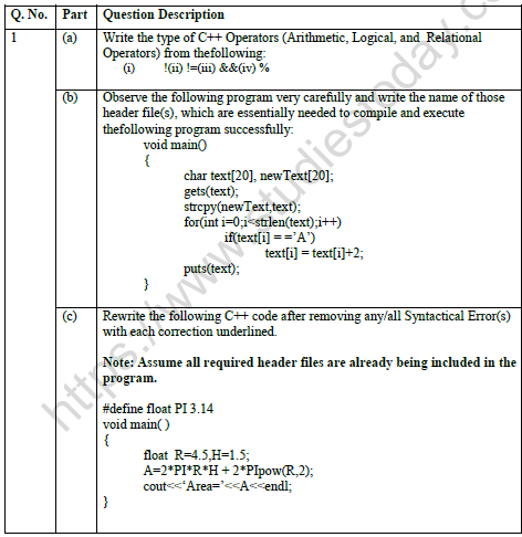 CBSE Class 12 Computer Science Sample Paper 2021 Set C Solved